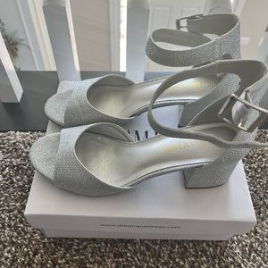 Silver block heel dress shoes